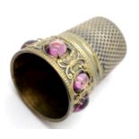 Continental 800 silver thimble, surmounted with six purple glass cabochons, size 4, 5g. P&P Group