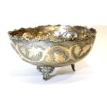 Three footed 830 silver bowl with grape and leaf decoration, D: 20 cm, 226g. P&P Group 1 (£14+VAT