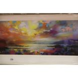 Modern framed print of landscape, 83 x 33 cm. Not available for in-house P&P