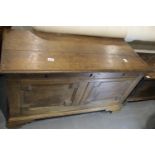 Antique oak chest with candle box containing original lock, 108 x 48 x 65 cm H. Not available for