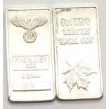 Two fine silver 5g bars, German and Canada. P&P Group 1 (£14+VAT for the first lot and £1+VAT for
