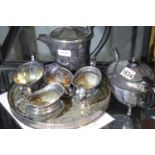 Mixed silver plated items including tea pot, jugs etc. Not available for in-house P&P