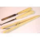 Antique Art Deco worked ivory handled pair of glove stretchers, nail file and button hook. P&P Group