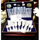 Boxed, unused 58 piece Viners Embassy canteen of silver plate cutlery, Kings Royal pattern, still