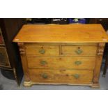 Pine chest of two short over two long drawers, 114 x 54 x 70 cm H. Not available for in-house P&P