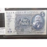 Bank of Wapping £5 note. P&P Group 1 (£14+VAT for the first lot and £1+VAT for subsequent lots)