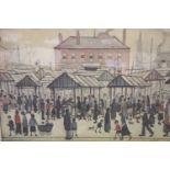 Laurence Stephen Lowry (1887-1976) print, Market scene in Northern town, 60 x 46 cm, signed in