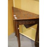 Folding corner table highly carved to top and sides. Not available for in-house P&P