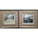 Pair of framed and glazed prints of Art Nouveau figures and a pair of framed and glazed signed oil