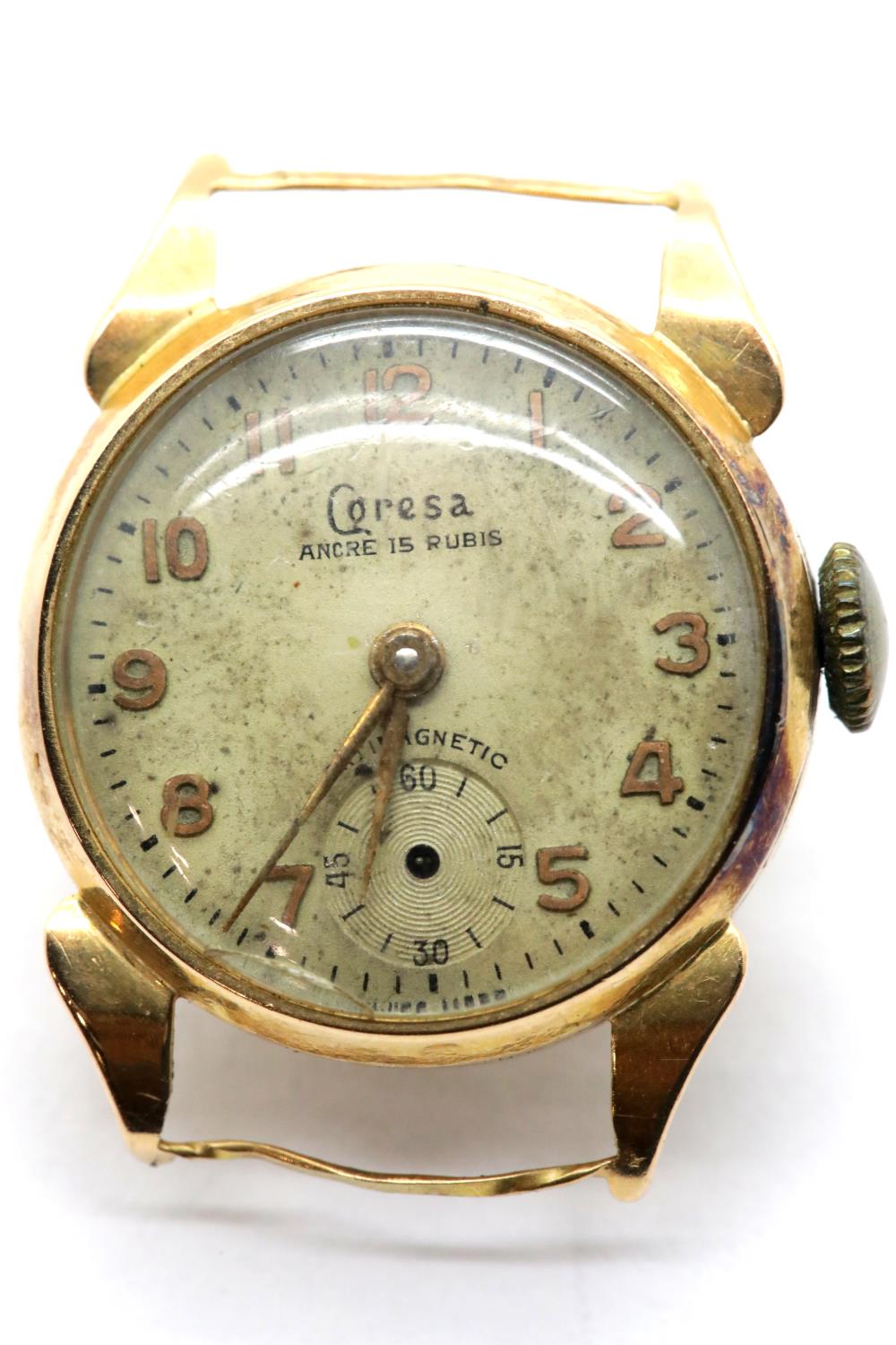 18ct gold Caresa wristwatch watch head, 7.8g, D: 20 mm. P&P Group 1 (£14+VAT for the first lot