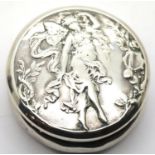 Hallmarked silver pot with fairy decoration, Birmingham assay, D: 5 mm, 22g. P&P Group 1 (£14+VAT