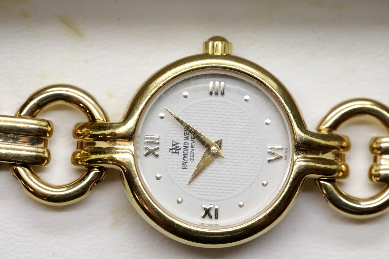 Ladies Raymond Weil gold plated cocktail watch with white dial in original box with paperwork. P&P - Image 3 of 4