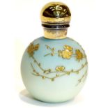 Thomas Webb turquoise scent bottle with gilt decoration by Jules Barb 1885-19910 with silver gilt