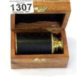 Boxed brass Victorian type Marine telescope, L: 21 cm extended. P&P Group 2 (£18+VAT for the first