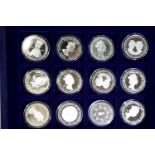 Twelve boxed Royal family silver coins. P&P Group 1 (£14+VAT for the first lot and £1+VAT for