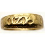 9ct yellow gold band, size L, 3.6g. P&P Group 1 (£14+VAT for the first lot and £1+VAT for subsequent