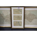 Collection of antique county maps some with hand tinting routes, Cheshire and Yorkshire. Not