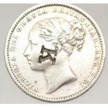 1883 - Silver Shilling of Queen Victoria (Young Head bust) - with counterstamp "K". P&P Group 1 (£