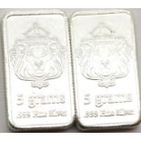 Two Scottsdale pure silver 5g bars. P&P Group 1 (£14+VAT for the first lot and £1+VAT for subsequent