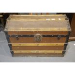 Demen wood and metal bound chest. Not available for in-house P&P.