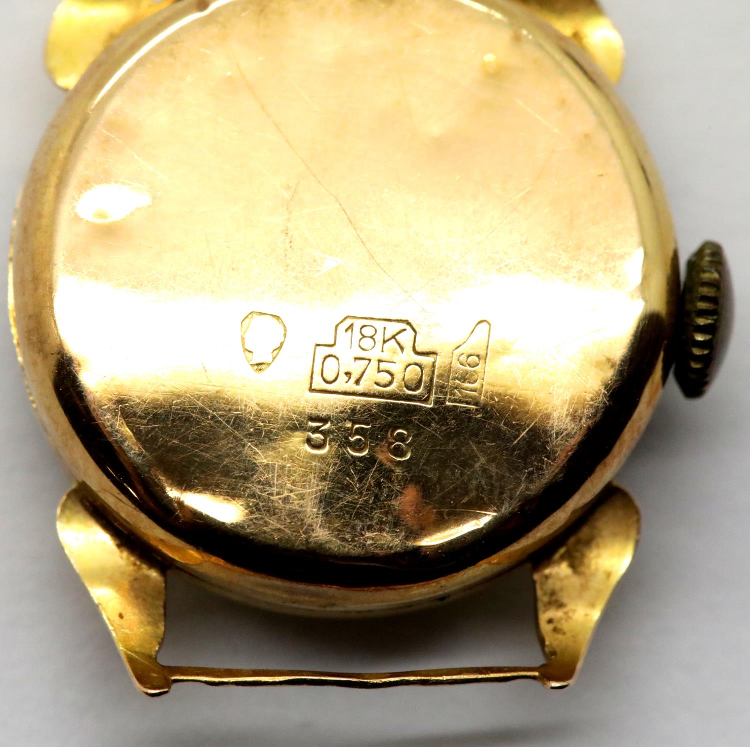 18ct gold Caresa wristwatch watch head, 7.8g, D: 20 mm. P&P Group 1 (£14+VAT for the first lot - Image 2 of 2