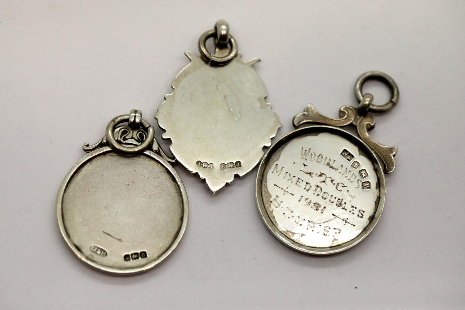 Three hallmarked silver fobs, 25g. P&P Group 1 (£14+VAT for the first lot and £1+VAT for - Image 2 of 2
