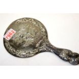 Art Nouveau hallmarked silver hand mirror, H: 26 cm. P&P Group 1 (£14+VAT for the first lot and £1+