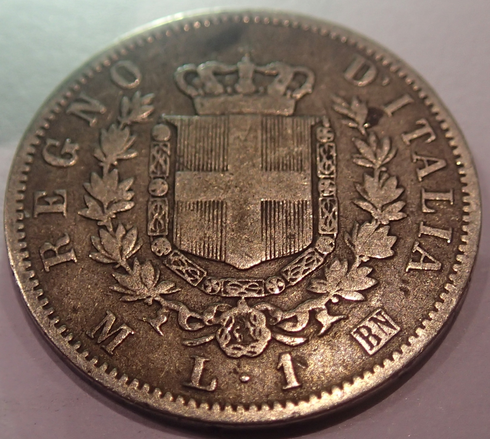 1867 - Silver 1 Lira - Italy. P&P Group 1 (£14+VAT for the first lot and £1+VAT for subsequent lots) - Image 2 of 2