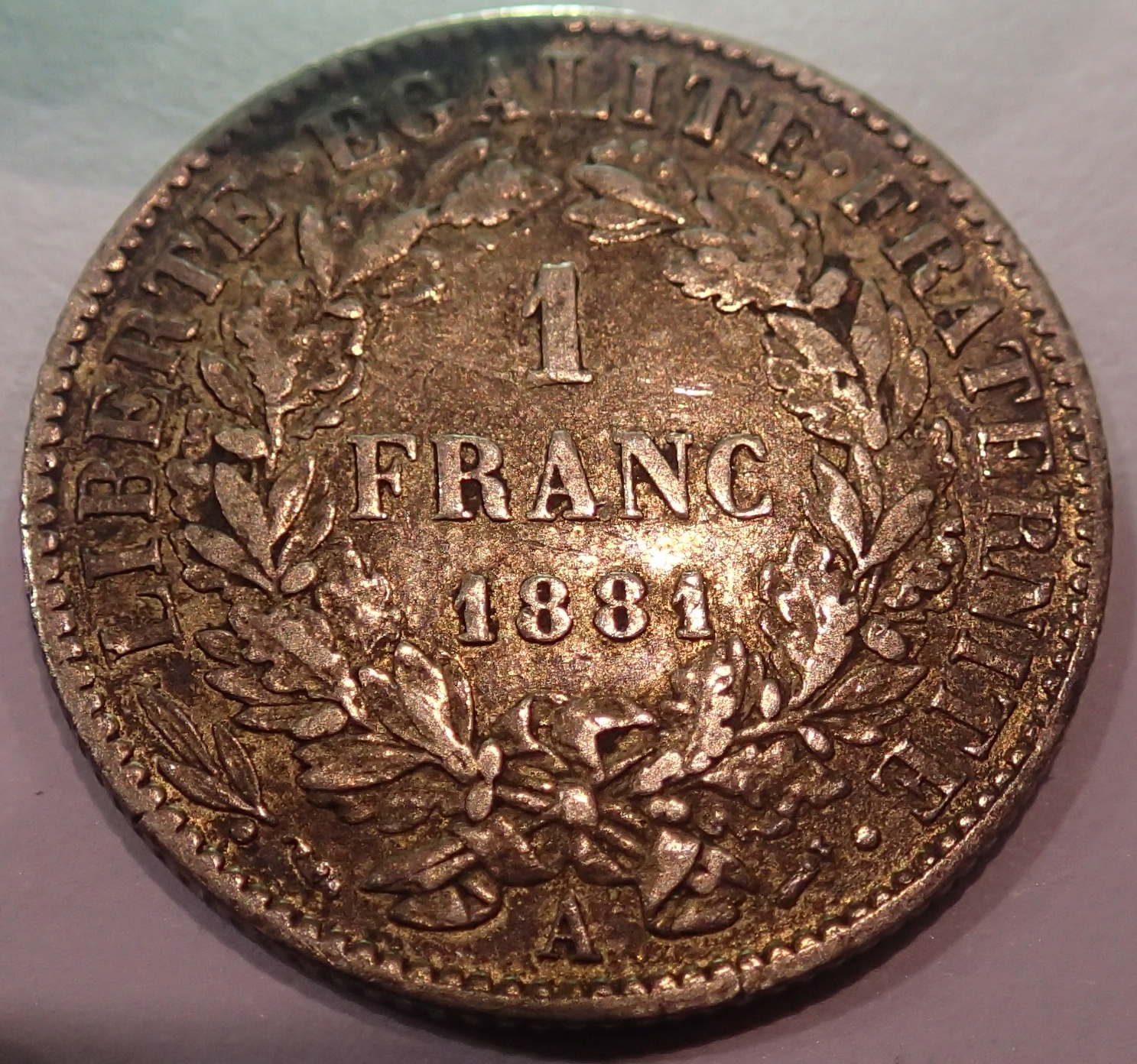 1881 - Silver 1 Franc - French Republic. P&P Group 1 (£14+VAT for the first lot and £1+VAT for - Image 2 of 2