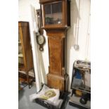 Brass face oak cased longcase clock by Roberts of Ruabon, H: 204 cm, L: 57 cm. Not available for