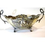 830 silver twin handled floral decorated bowl, D: 29 cm, 417g. P&P Group 2 (£18+VAT for the first