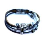 Gents leather cord bracelet with white metal dragon. P&P Group 1 (£14+VAT for the first lot and £1+