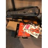 Childs violin with three lesson books. Not available for in-house P&P