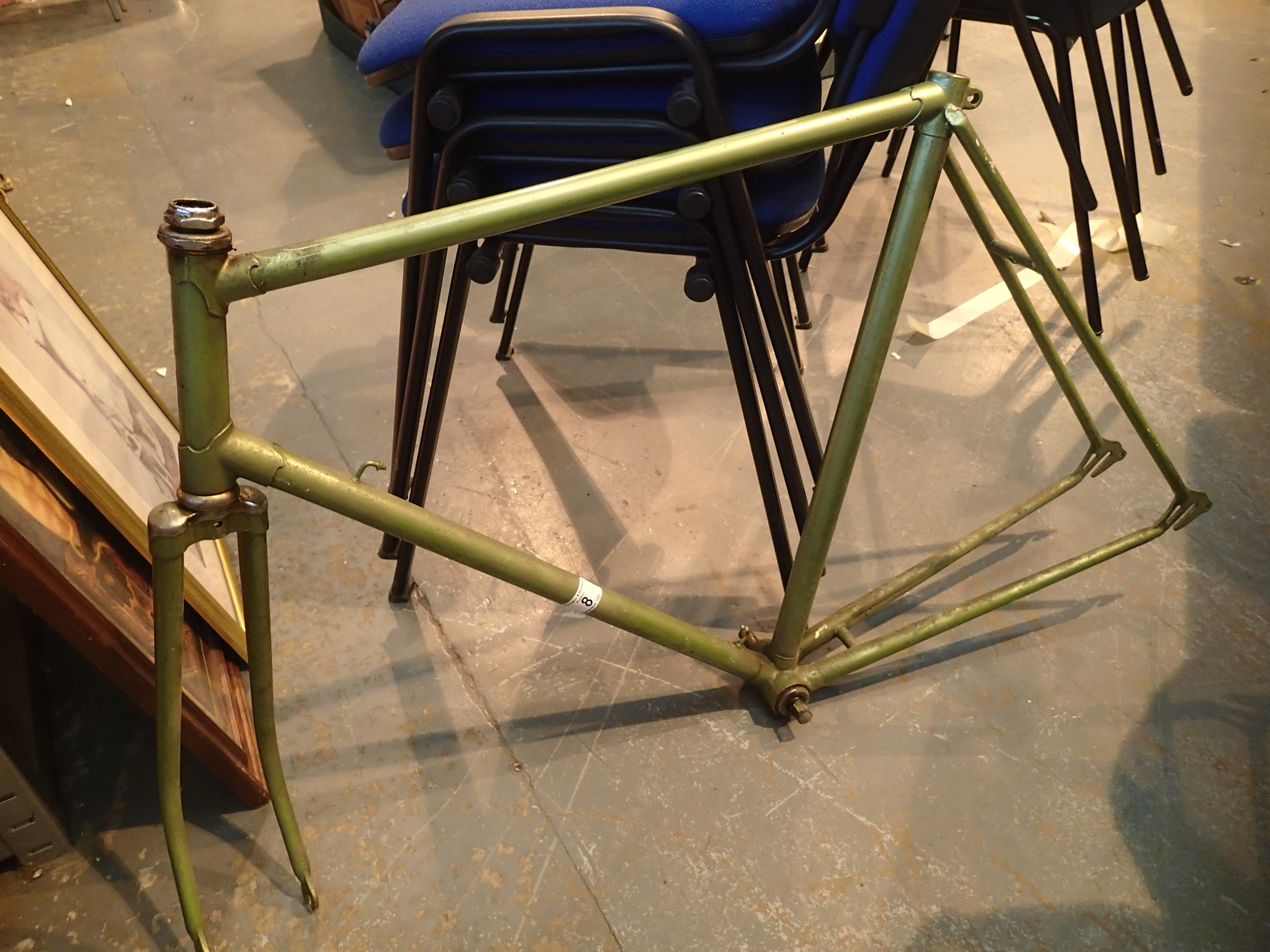 Green metal bike frame. Not available for in-house P&P.