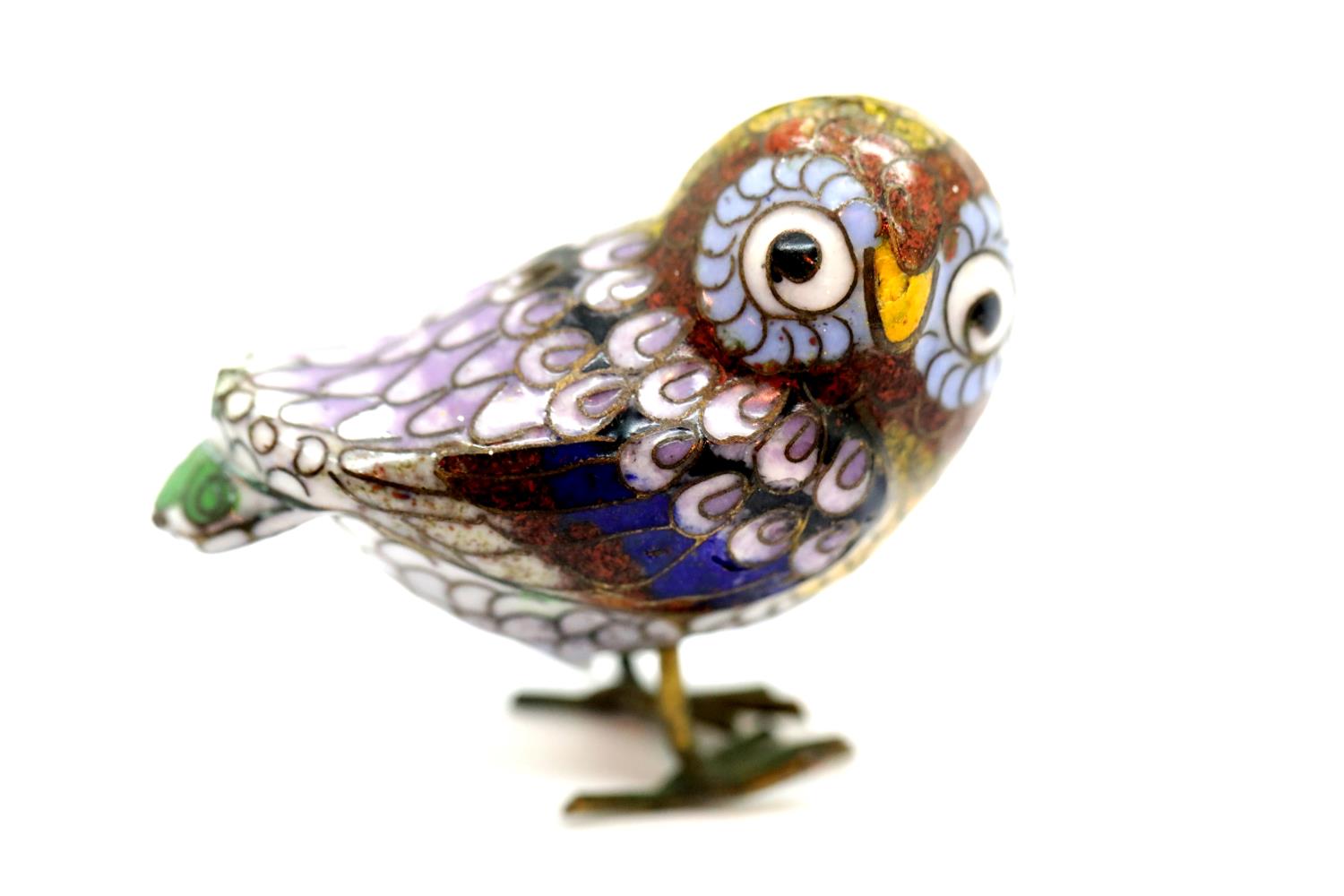 Small enamelled owl figurine, L: 5 cm. Not available for in-house P&P.