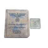 German SS type Gestapo brass tag and canvas covered identity book. P&P Group 1 (£14+VAT for the