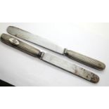 Two Victorian 4th Battalion Dorset Regiment silver plate and steel cutlery knives. P&P Group 1 (£