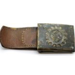 German WWII type TENO belt buckle with partial leather belt. P&P Group 1 (£14+VAT for the first