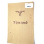 German Third Reich type Ahnenpass canvas covered book, partly completed with Muller family, most