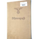 German Third Reich type Ahnenpass canvas covered book issued to Hermine Auguste Zacharias, partly