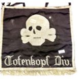 German SS type fringed trumpet banner marked to Totenkopf Division, 47 x 47 cm. P&P Group 1 (£14+VAT