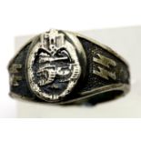 German WWII type Waffen SS Panzer Division signet ring, indistinctly marked inside the shank. P&P