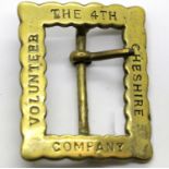 Antique brass belt buckle marked For the 4th Cheshire Volunteer Company. Not available for in-