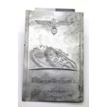 German WWII type Panzer Regiment 5 Special Achievement pressed aluminium plaque, 13 x 9 cm. P&P