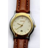 Ladies Gucci gold plated and stainless steel wristwatch with champagne dial and original Gucci brown