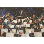 Gerry Blood oil on canvas Halle Orchestra and audience, 72 x 58 cm. Not available for in-house P&P.