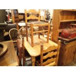 Small pine dining table with a set of four chairs. Not available for in-house P&P.