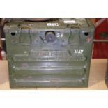 Heavy military lead acid portable 12v battery stamped with broad arrow 1965. Not available for in-