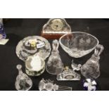 Quantity of mixed glass including clocks, paperweights etc. Not available for in-house P&P