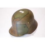 German WWI type Stahlhelm camo helmet with liner. P&P Group 3 (£25+VAT for the first lot and £5+